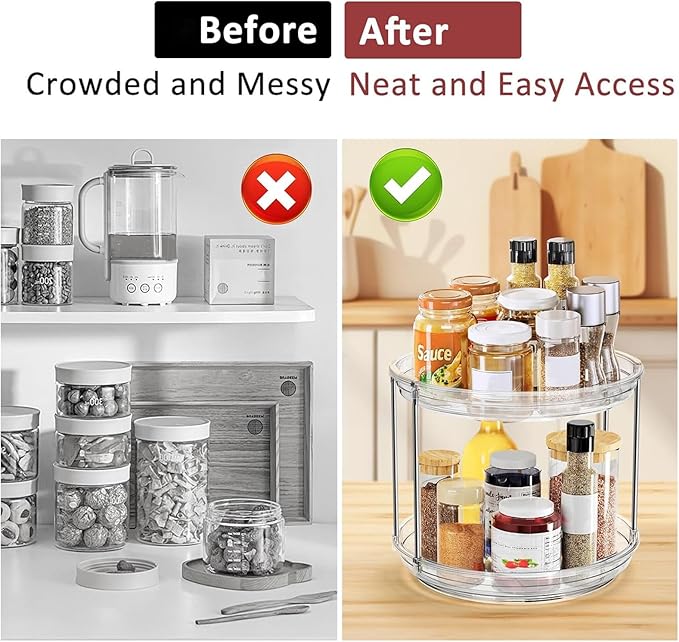 2 Tier Lazy Susan Organizer, 9.8 Inch Lazy Susan Turntable for Cabinet, Refrigerator Organizer for Cabinet, Kitchen, Pantry, Countertop, Bathroom, Vanity