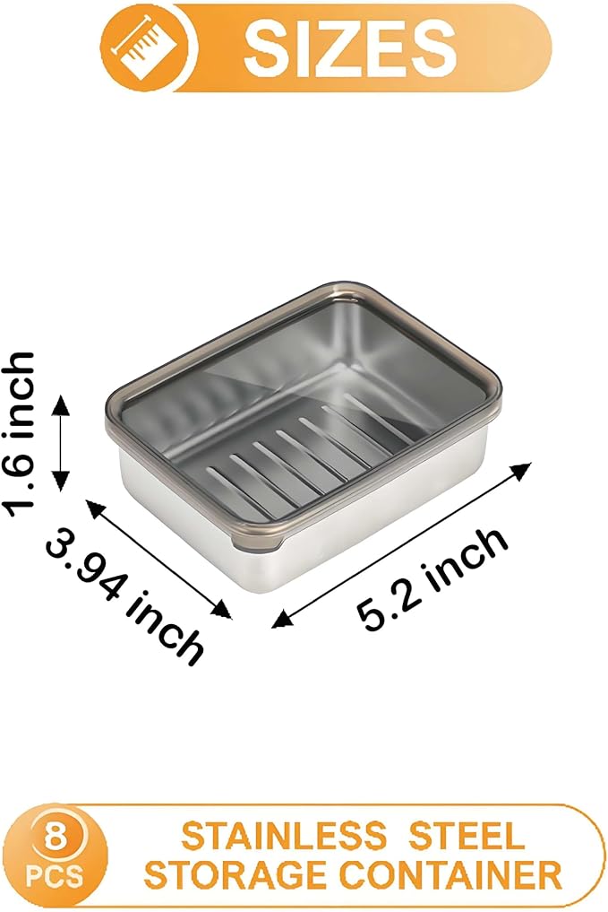 Verveia Cheese Container for Refrigerator,Fridge Storage Container,Deli Container with Lid,Bacon Container for Fridge,Bacon holder for Refrigerator,304SS Food Storage Container