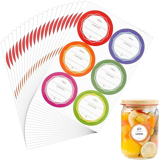 180PCS Removable Mason Jar Lid Labels, Multicolor Labels for Jars Spice Jar Labels 1.57" for Food Containers Spice Jars Kitchen Organization