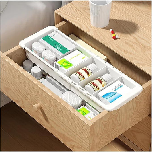 Plastic Drawers Organizer for Office Bathroom Bedroom Kitchen Desk - 1 Layers More White Storage Tray - Expandable 11.4-18.1 Inches
