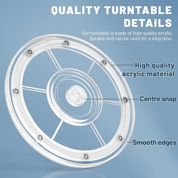8 Inch Plastic Lazy Susan Turntable, 360° Small Clear Turntable Organizer, Transparent Ball Bearing Rotating Swivel Spinning Tray Plate for Refrigerator Table Spice Cake