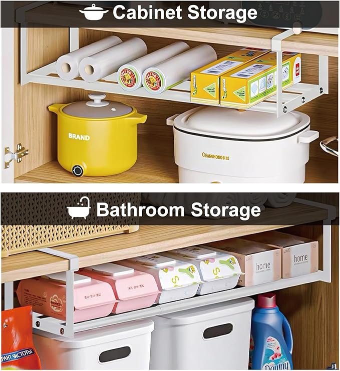 Expandable Shoe Rack Organizer - Adjustable Shoe Rack & Under Cabinet Shelf - for Shoe or Clothing Storage and Organization, Under Shelf Storage (White,4 Pcs)