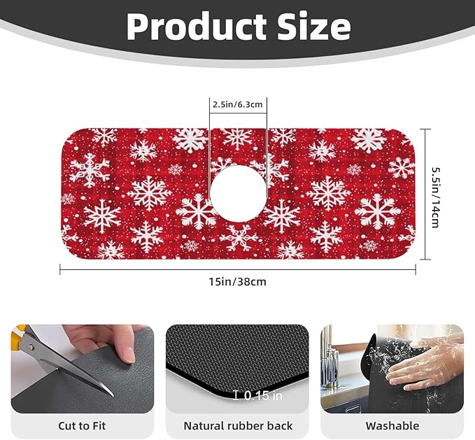 Sink Faucet Mat Winter Snowflake Kitchen Splash Guard Absorbent Bathroom Sink Mat Around Faucet 15" x 5.5" Drying Mats Stone Draining Mat
