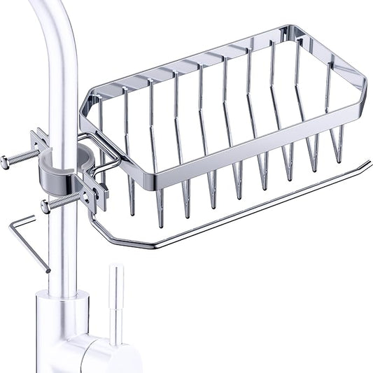 Sponge Holder for Kitchen Sink, Kitchen Organizer, 304 Stainless Steel Cleaning Supplies Organizer, Sink Brush Holder, Sink Organizer, Hanging Organizer (ROUND RIGHT)