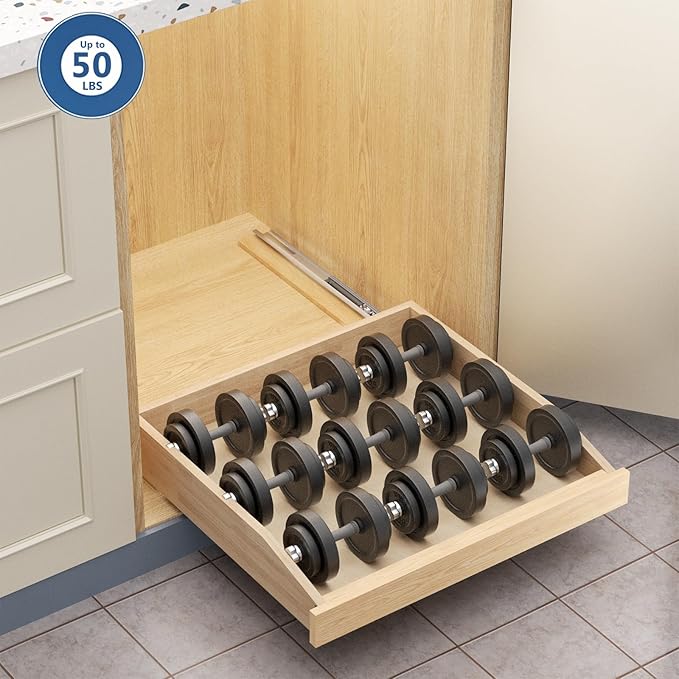 ROOMTEC Pull Out Cabinet Organizer with Soft Close, 16-1/2" W x 21" D, Pull Out Cabinet Drawer for Kitchen cabinets, Pull Out Cabinet Shelf, Finished, Bottom Assembly
