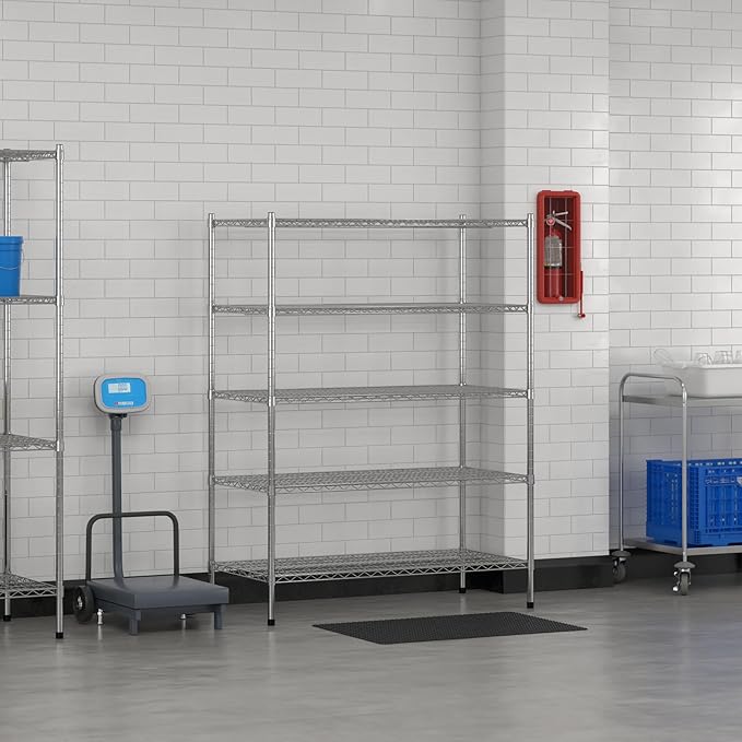 Commercial NSF Listed Chrome Stationary Wire Shelving Kit 24" x 48" x 64", with 5 Shelves Perfect for Warehouse, Walk-in Refrigerator, Freezer, Grocery Store, Restaurant, Dishroom