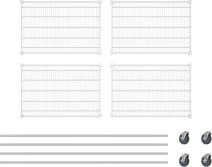 Commercial NSF Listed Chrome Mobile Wire Shelving Kit 24" x 36" x 80", with 4 Shelves Perfect for Warehouse, Walk-in Refrigerator, Freezer, Grocery Store, Restaurant, Dishroom