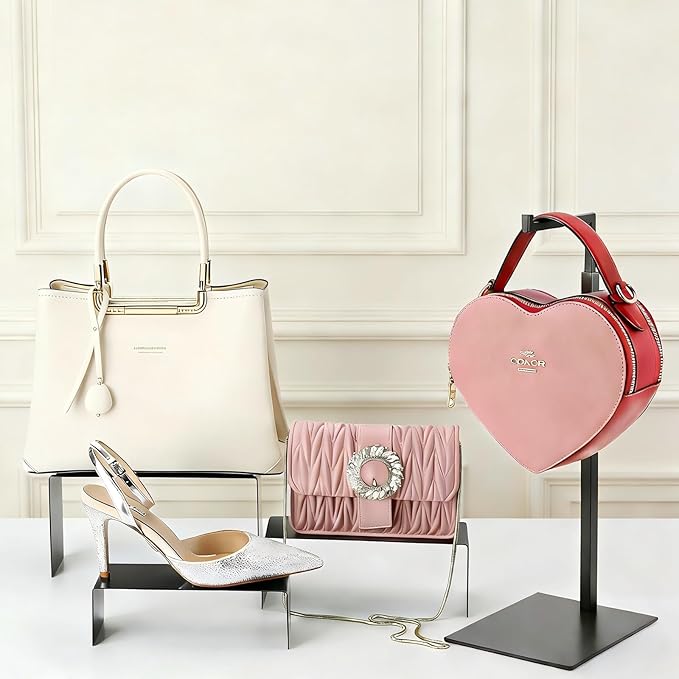 Purse Display Stand Handbag Display Stand Black Stainless Steel Display Risers Showcase Stand Product Stand Set (RCS 50% Recycled Post-consumer Metal)