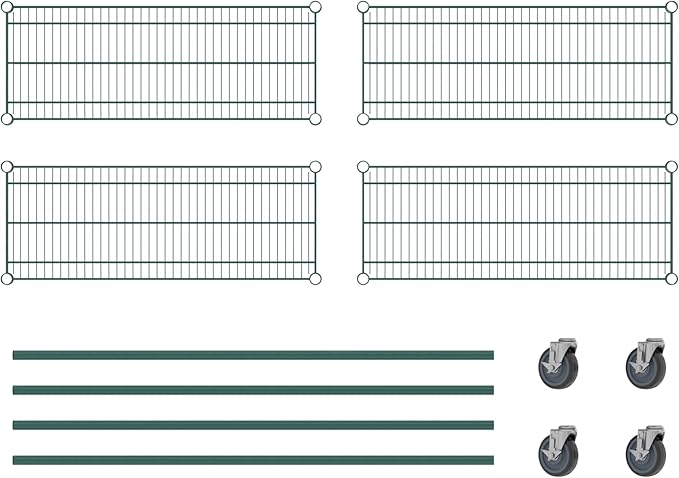 Commercial NSF Listed Green Epoxy Mobile Wire Shelving Kit 14" x 36" x 60", with 4 Shelves Perfect for Warehouse, Walk-in Refrigerator, Freezer, Grocery Store, Restaurant, Dishroom