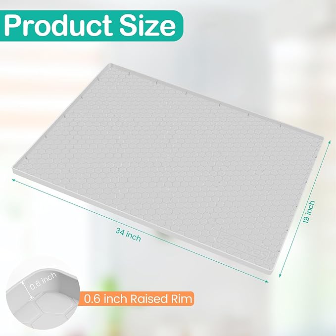 FORWOS Waterproof Under Sink Mat 34" x 19", Silicone Cabinet Liner, Rubber Protector for Kitchen and Bathroom, Keeps Cabinets Clean, Dry, and Organized (Light Grey)