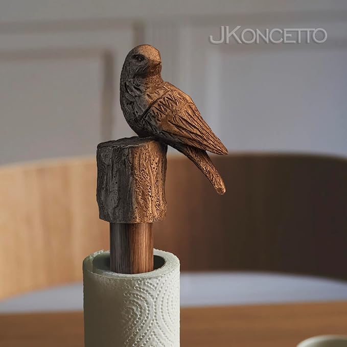 Paper Towel Holder Countertop, Faux Wood Color Paper Towel Stand with Bird Design Top