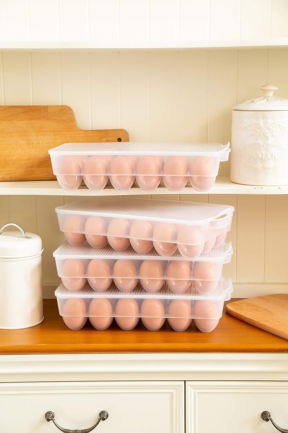 Eslite Covered Egg Holder,Egg Storage for Refrigerator,Fits 18 Eggs,Pack of 4