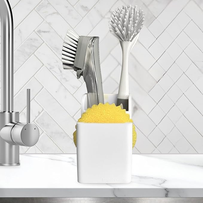 TidyNook Silicone Sink Caddy - Sponge Holder for Kitchen Sink, Dish Brush Holder, Fits Scrub Daddy Sponges, Scrub Mommy, and all Dish Sponges, Compact Kitchen Sinks Organizer Caddy, No Rust