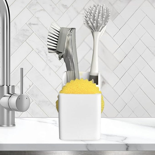 TidyNook Silicone Sink Caddy - Sponge Holder for Kitchen Sink, Dish Brush Holder, Fits Scrub Daddy Sponges, Scrub Mommy, and all Dish Sponges, Compact Kitchen Sinks Organizer Caddy, No Rust