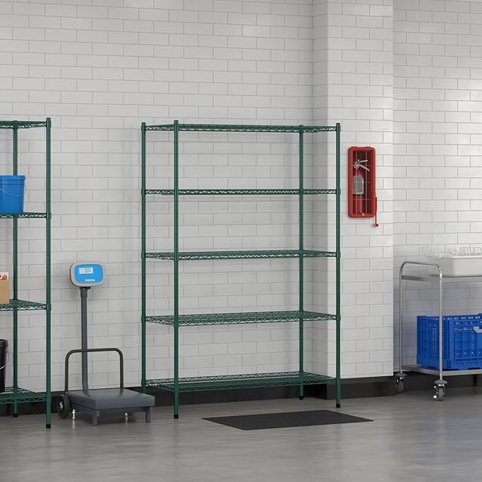 Commercial NSF Listed Green Epoxy Stationary Wire Shelving Kit 21" x 48" x 74", with 5 Shelves Perfect for Warehouse, Walk-in Refrigerator, Freezer, Grocery Store, Restaurant, Dishroom