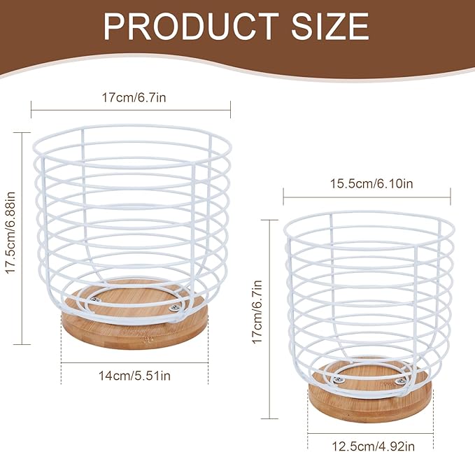 2pcs K Cup Holder Organizer - Coffee Pods Storage Organizer - Coffee Bar Accessories - Large Capacity Black Wire Kup Storage with Bamboo Base (White)