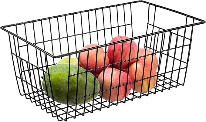 GEDLIRE 15.2" Metal Wire Baskets for Organizing 6 Pack, Household Pantry Storage Freezer Organizer Bins with Handles, Freezer Baskets for Upright Freezer, Refrigerators, Kitchen Cabinets, Black