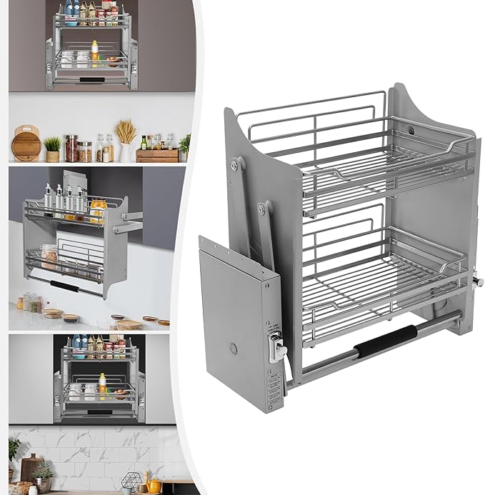 Blind Corner Cabinet Pull Out,2 Tier Kitchen Corner Cabinet Pull-Down,Pull-Down Dish Rack with 4-Speed Adjustable Rebound Force,Pull-Out Home Organizers