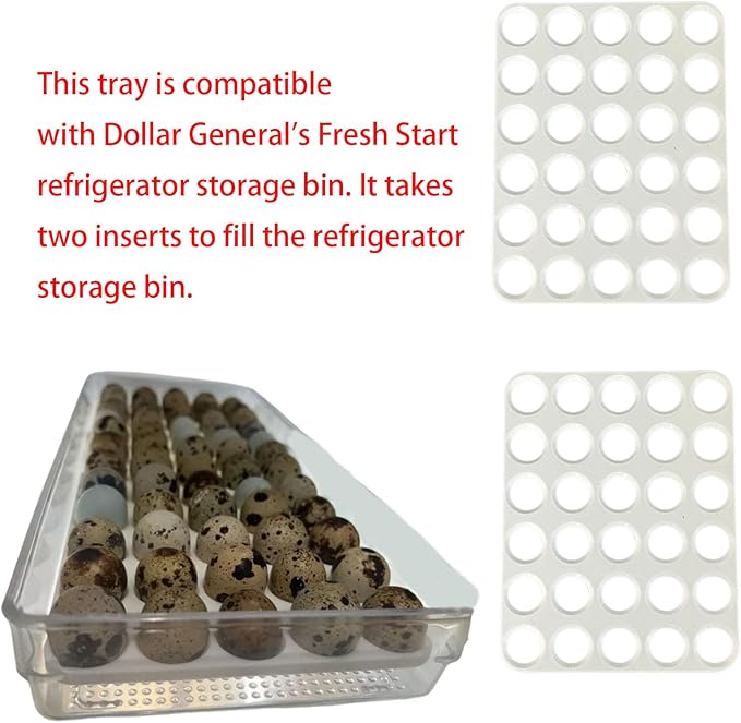 2 PCS Small Quail/Bird Egg Trays, Quail Egg Container, Quail Egg Tray Inserts Compatible with Dollar General's Fresh Start Refrigerator Storage Bin (Clear Plastic Tray not Included