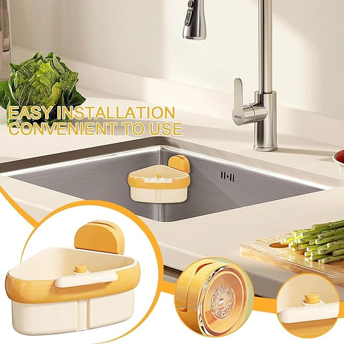 LLQ 2PACK Sink Strainer Basket,2025 New Upgraded Suction Cup Press Sink Drainer Basket,Automatic Dumping Sink Strainer Basket,Faucet Sponge Storage Rack (Yellow + Green-2pcs)