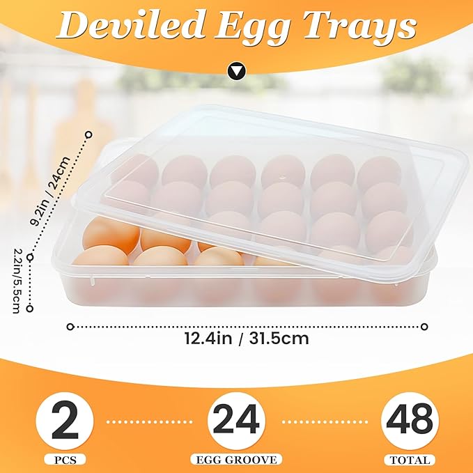Cmaqpw 2 Pack Deviled Egg Containers with Lid,Stackable Plastic Egg Holder for 48 Eggs,Clear Egg Storage Carrier for Fridge,Easter,Thanksgiving Party Kitchen Supplies