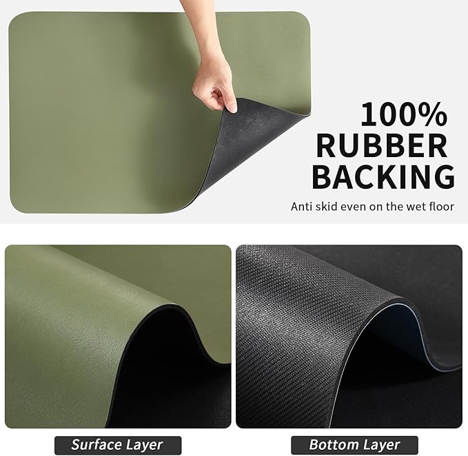 Dish Drying Mat for Kitchen Counter, Heat Resistant Drainer Mats with Non-slip Rubber Backed, Hide Stain Kitchen Super Absorbent Draining Mat, Easy to Clean Dish Rack Pad, Green 16"x18"