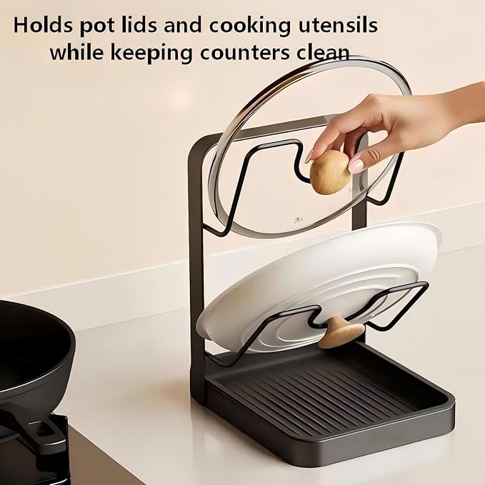 Double-Layer Stainless Steel Kitchen Pot Lid Storage Rack Detachable Countertop Pot Lid Organizer for Home Chefs & Small Kitchens (White).
