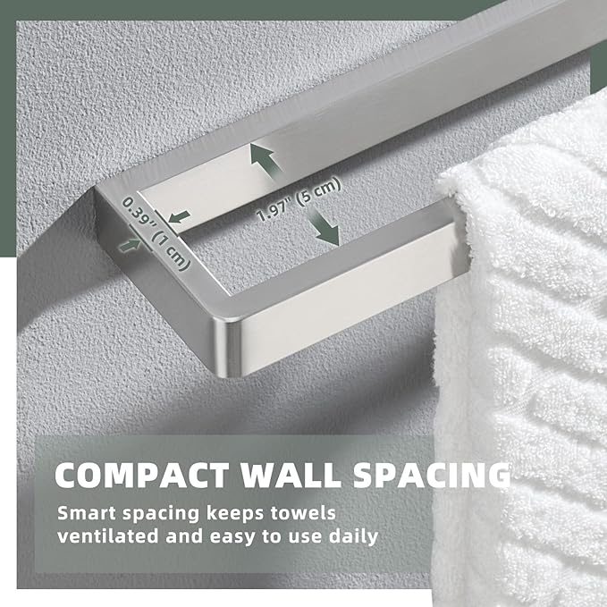 APLusee Towel Holder Brushed Nickel 304 Stainless Steel, Rustproof & Heavy-Duty, 11.7 Inches Secure Wall Mounted bar, Ideal for Hand Towels & Bath Towels