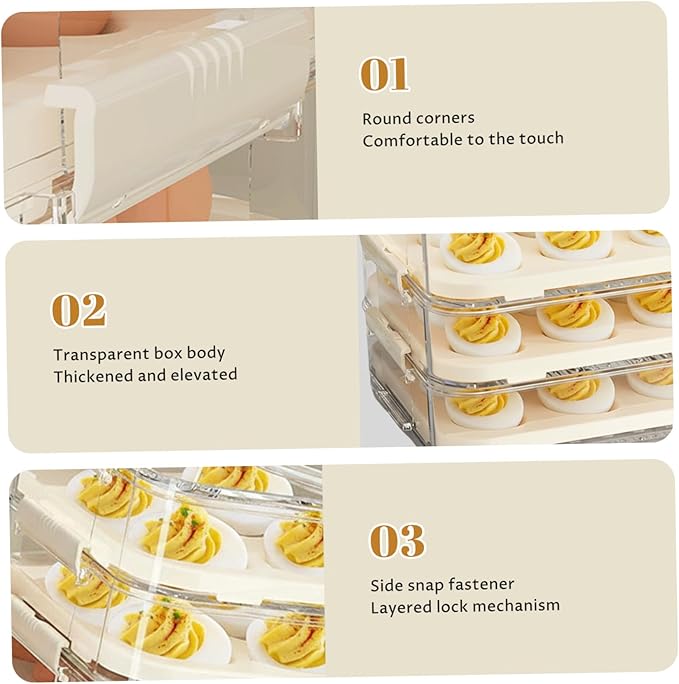 hhhlsl Deviled Egg Carrier 3-Layer Plastic Clear Deviled Egg Tray with Lid & Handle & Buckle Thickened 60 Holder for Fridge, Travel, Party