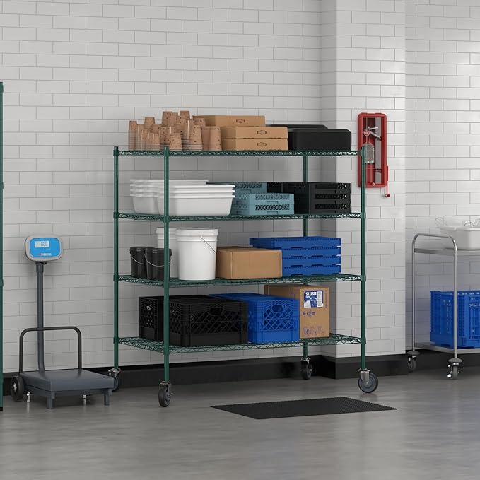 Commercial NSF Listed Green Epoxy Mobile Wire Shelving Kit 30" x 54" x 60", with 4 Shelves Perfect for Warehouse, Walk-in Refrigerator, Freezer, Grocery Store, Restaurant, Dishroom