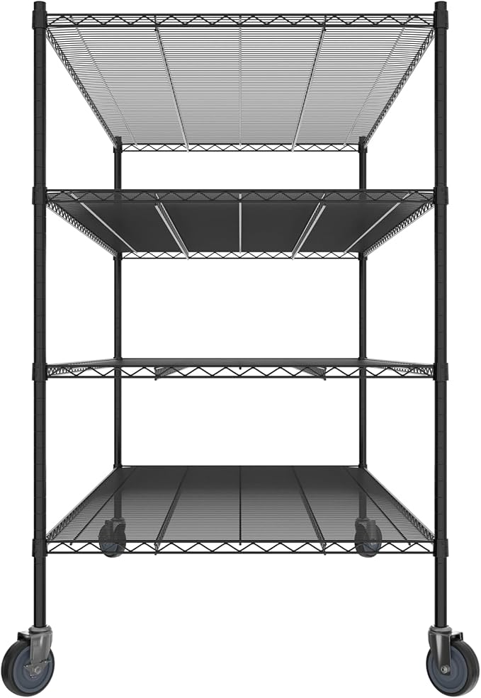 Commercial NSF Listed Black Epoxy Mobile Wire Shelving Kit 36" x 72" x 60", with 4 Shelves Perfect for Warehouse, Walk-in Refrigerator, Freezer, Grocery Store, Restaurant, Dishroom