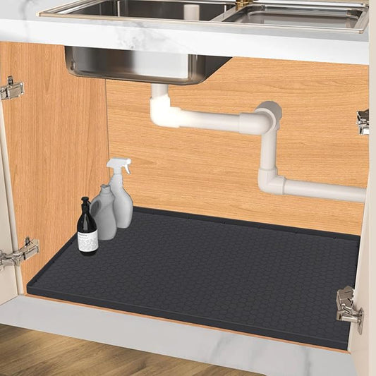 Jacooxi Under Sink Mat 22 x 19, Silicone Under Sink Protector Mat for Kitchen Waterproof, Easy to Clean Bathroom Cabinet Mat Organizers and Storage, Black