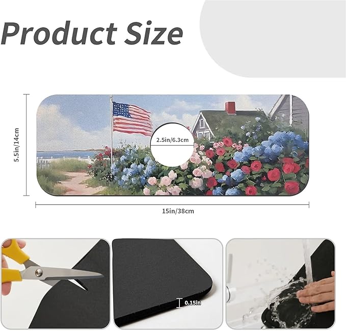 Kitchen Sink Splash Guard，beach house Faucet Mat Sink Gadgets-Super Absorbent Fast Drying Mat Drip Catcher for Kitchen, Bathroom,Sink Mat, Dish Drying Mat, Bathroom(15" X 5.5" )