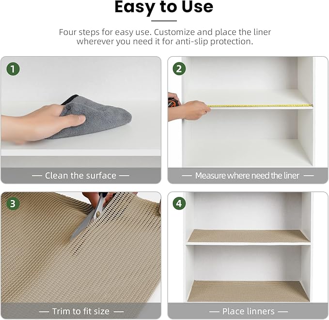 BAGAIL Drawer and Shelf Liner, 17.5 in X 10 Ft Non-Adhesive Shelf Liners for Kitchen Cabinets, Thick Strong Grip Liners for Desk, Shelves, Bathroom Drawers, Cabinet Protection - Beige