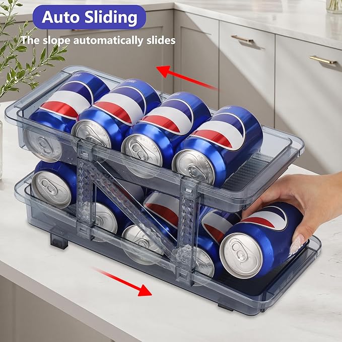 acDesign 2 Pack Soda Can Dispenser for Refrigerator Stackable Refrigerator Organizer Clear Plastic Refrigerator Organizer Bins, Beverage Can Holders for Pantry, Freezer, Kitchen