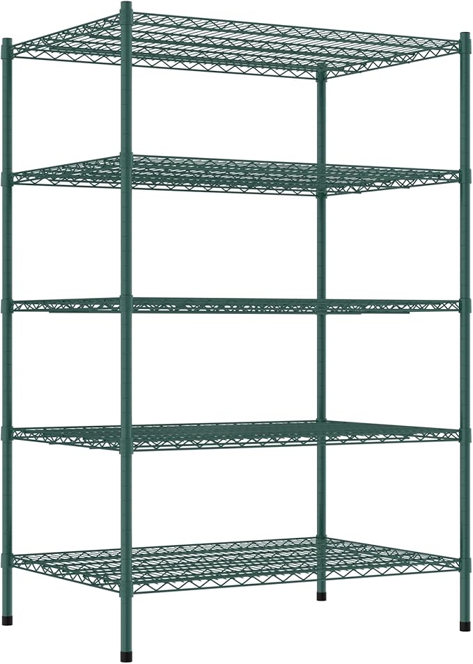 Commercial NSF Listed Green Epoxy Stationary Wire Shelving Kit 30" x 42" x 64", with 5 Shelves Perfect for Warehouse, Walk-in Refrigerator, Freezer, Grocery Store, Restaurant, Dishroom
