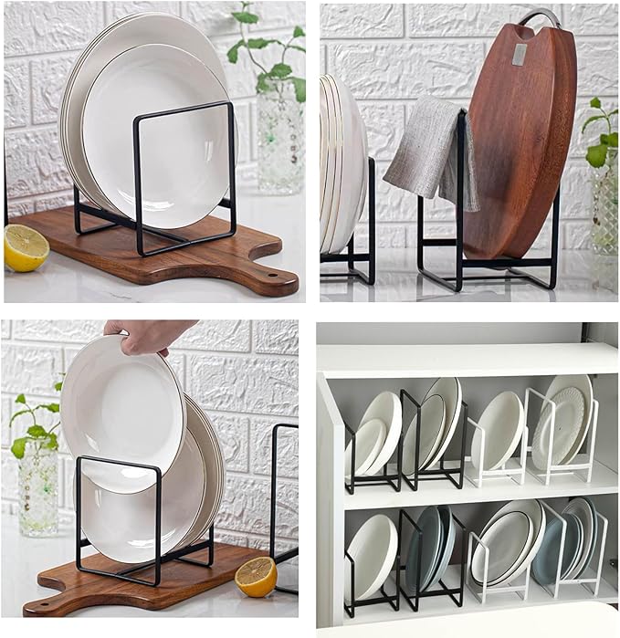 3 Pack Metal Dish Organizer, Space Saving Plate Organizers for Cabinet, Kitchen Cabinet Dish Drying Racks Organizer for Plates, Pots and Pans