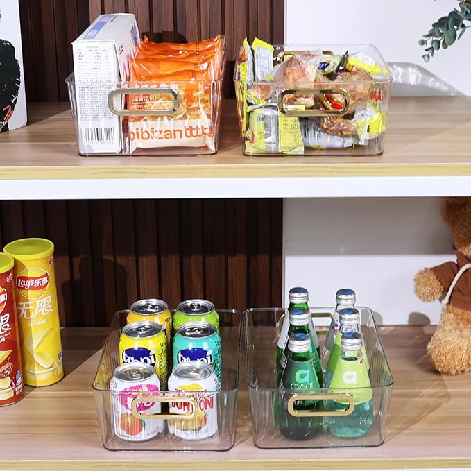 Clear Plastic Organizing Bins, Plastic Pantry Storage Baskets for Fridge, 6-Packs