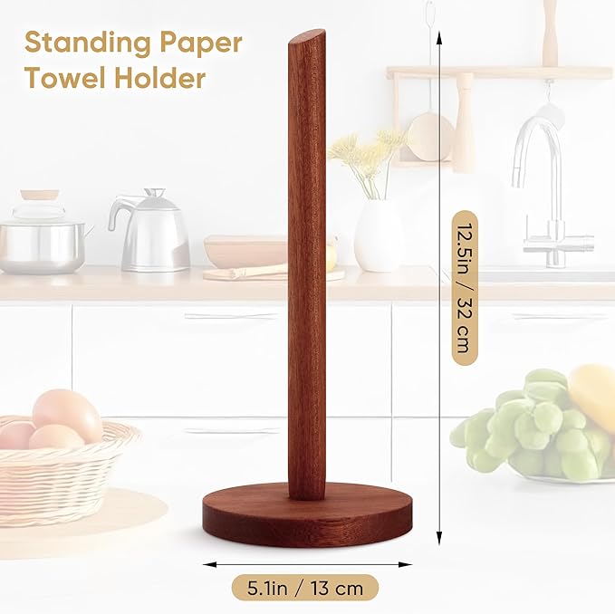 Kaishun Wooden Paper Towel Holder Countertop - Solid Ebony Paper Towel Dispenser Stand, Walnut