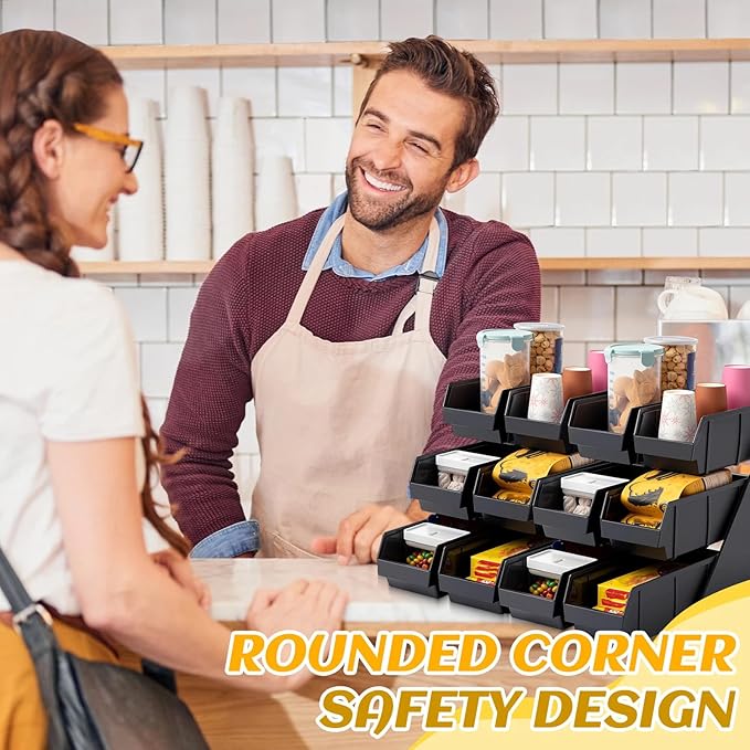 Novabright 3 Tier 6 Compartment Serve Condiment Bin Self Serve Condiment Bin Stand Countertop Plastic Containers Storage Display Rack for Coffee Shops Restaurants Bars (19.7" D X 22" W X 13.8" H)