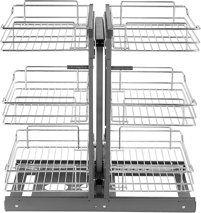 Happybuy Min Opening Blind Corner Pull Out Organizer,Left & Right Open Compatible,15" W,3-Tier 6 Shelf Kitchen Cabinet Organizer, Chrome Carbon Steel Storage Basket, Slide Out Storage Organizer