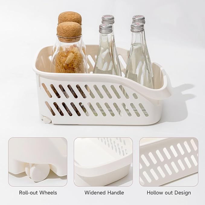 2 Pack Widened Pantry Organizers and Storage with Wheels Pull Out Kitchen Cabinet Organizers and Storage Multi-purpose Rolling Organizer Bin for Food, Snack, Cleaning Supplies