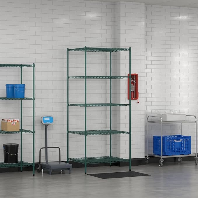 Commercial NSF Listed Green Epoxy Stationary Wire Shelving Kit 30" x 36" x 86", with 5 Shelves Perfect for Warehouse, Walk-in Refrigerator, Freezer, Grocery Store, Restaurant, Dishroom