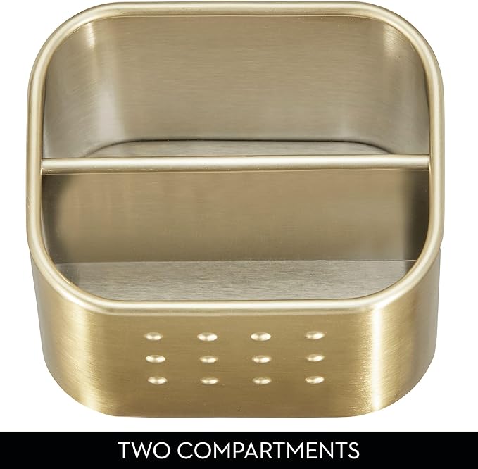 iDesign Sponge and Scrubber Holder with 2 Compartments for Kitchen Sink - Soft Brass