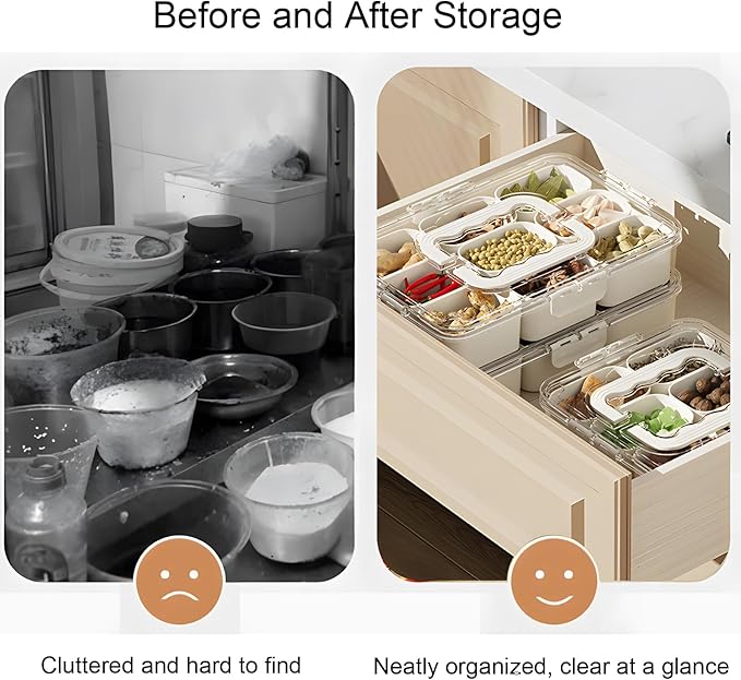 Divided Veggie Tray with Lid and Handle 6 Compartment Serving Tray with Dividers Portable Travel Snack Containers Stackable Snackle Box Charcuterie Container for Fruit,Vegetable,Salad (6 Containers)