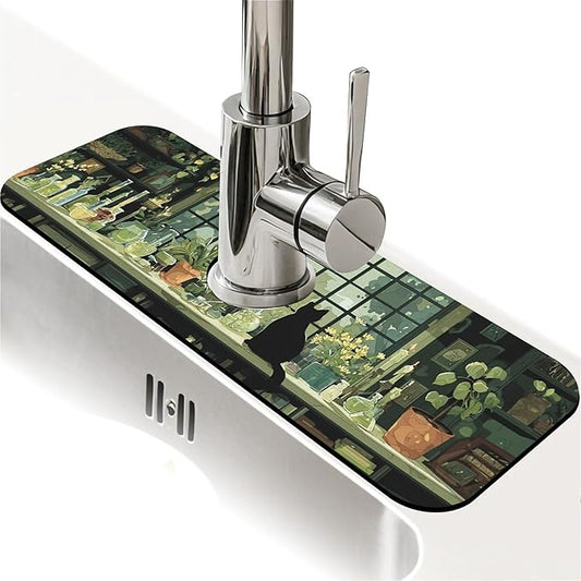 Kitchen Sink Splash Guard，Green witch room Faucet Mat Sink Gadgets-Super Absorbent Fast Drying Mat Drip Catcher for Kitchen, Bathroom,Sink Mat, Dish Drying Mat, Bathroom(15" X 5.5" )