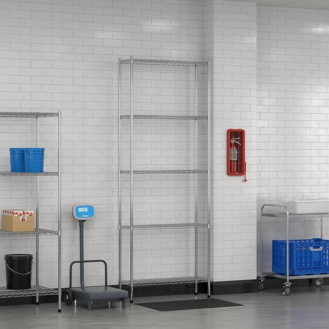 Commercial NSF Listed Chrome Stationary Wire Shelving Kit 12" x 36" x 96", with 5 Shelves Perfect for Warehouse, Walk-in Refrigerator, Freezer, Grocery Store, Restaurant, Dishroom