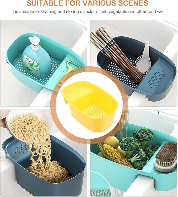 NUOBESTY Kitchen Sink Drain Colander Basket, Hanging Mesh Strainer for Fruit and Vegetable Washing, Yellow Saddle-shaped Storage Basket over Sink Drain, Kitchen Dry-wet Separation