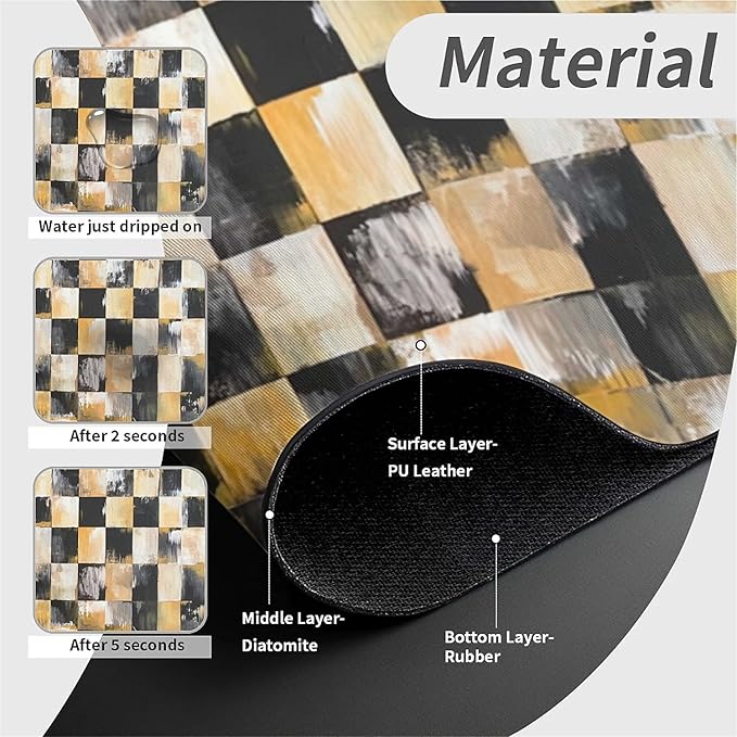 Kitchen Sink Splash Guard，black and gold checkered Faucet Mat Sink Gadgets-Super Absorbent Fast Drying Mat Drip Catcher for Kitchen, Bathroom,Sink Mat, Dish Drying Mat, Bathroom(15" X 5.5" )