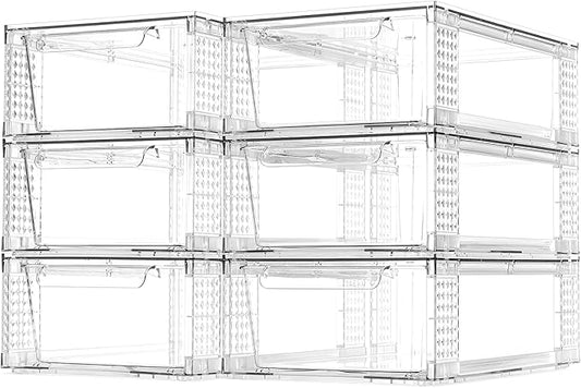 6 Pack Clear Stackable Storage Drawers, 3.95" H Easily Assemble Acrylic Organizer Bins - Multi-Use for Make up, Closet, Pantry, Bathroom, Medicine, Kitchen Cabinet & Undersink Organization